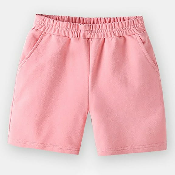 CYRBOKO Athletic Shorts for Girls, Elastic Waist Cotton Casual Summer Shorts with Pockets Pink Size 10-12T