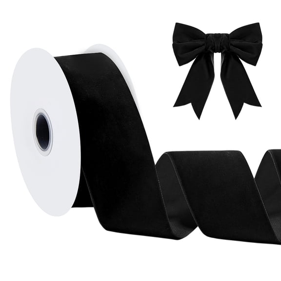 Velvet Spandex Ribbon Single Side for Gift Packing Party Decoration Black 2 inch(52mm) 10.00 Yards(9.14m)/Roll
