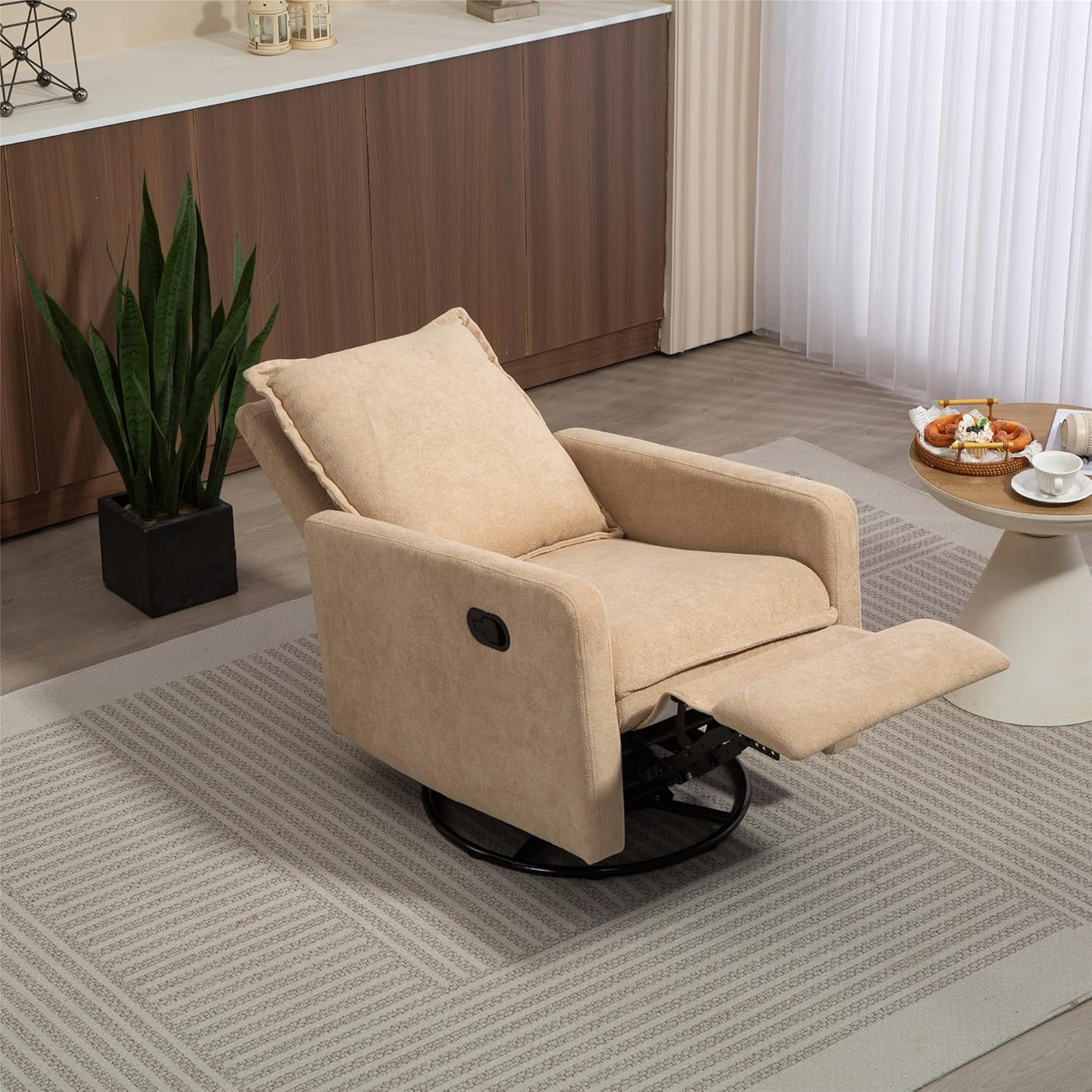 REHOUSING Adult Velvet Nursery Rocking and Swivel Recliner with Foot Rest, Brown