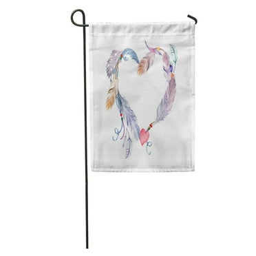 SIDONKU Heart Watercolor Feathers Boho for Wreath Watercolour Tribal Chic Border Garden Flag Decorative Flag House Banner 12x18 inch