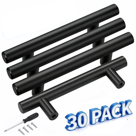 YMWVH 30 Pack Matte Black Cabinet Handles, 4 Inch Hole Center Kitchen Cabinet Pulls, Rust-Proof Metal Drawer Handles with Installation Kit