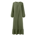 thumbnail image 3 of MIXUE Summer Dresses for Women Solid Color Round Neck Long Sleeve Casual Maxi Dress Beachwear,Green,L, 3 of 4