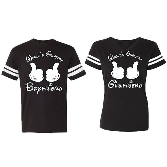 World Greatest Boy & Girlfriend Matching Couple Cotton Jerseys (Men Black / Women Black) (Men S / Women S)
