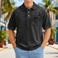 thumbnail image 2 of IWRICH Men's Corduroy Baggy Polo Shirts Button up Short Sleeve Collared T Shirts Casual Trendy Solid Color Shirts with Pocket Black XL, 2 of 4