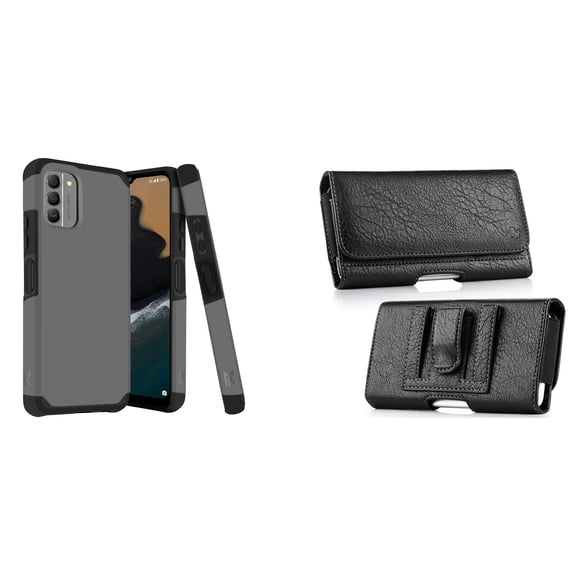 MK Armor Case for Nokia G400 5G and PU Leather Wallet Belt Holster - Gray