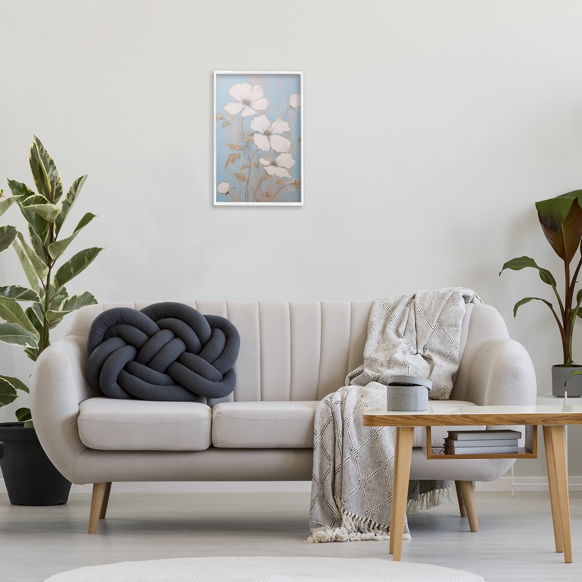 Stupell Industries White Petal Flowers Botanical & Floral Painting White Framed Art Print Wall Art, 16 x 24
