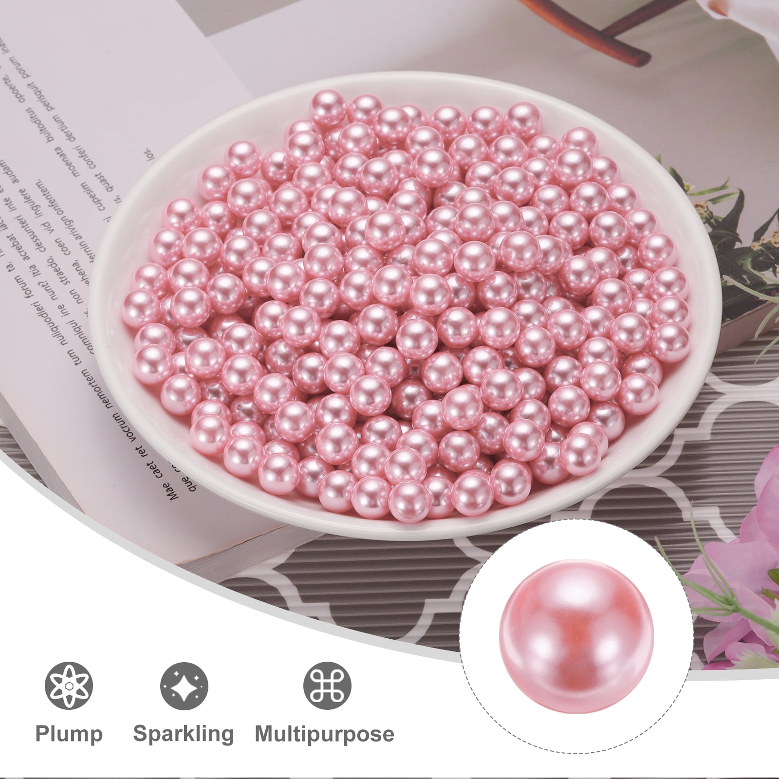 Unique Bargains Round Faux Pearl for Crafting No Hole Pearls for Vase Fillers Light Pink