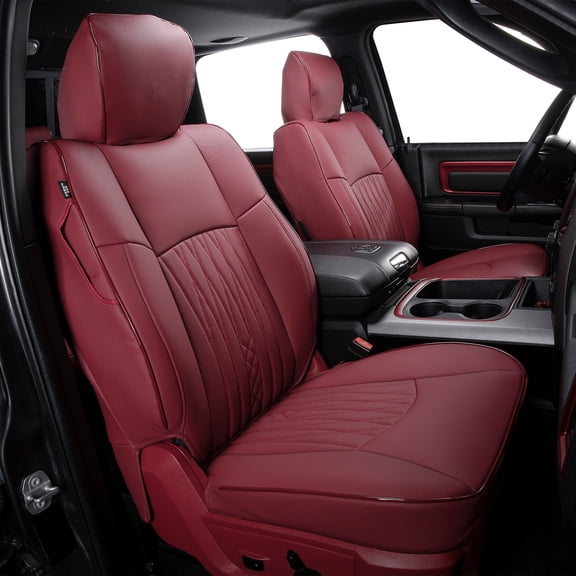 Ikon Motorsports Car Seat Covers Fits 2013-2025 Dodge Ram 1500& 2013-2026 2500 & 2017-2026 3500, Waterproof Easy Clean PVC Seat Protector Full Set, Red