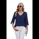 thumbnail image 2 of Blusas Informales Elegantes para Mujer, con Mangas 3/4, Cuello en V y Volantes, Azul Marino, Talla M, 2 of 5