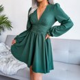 thumbnail image 4 of Vestido De Gasa Con Cuello En V Primavera Verano Cuello En V Manga Larga Cintura Con Volantes Vestido De Gasa Plisado Vestido De Mujer Para Fiesta En La Playa Informal Vacaciones ANGGREK Verde M, 4 of 8