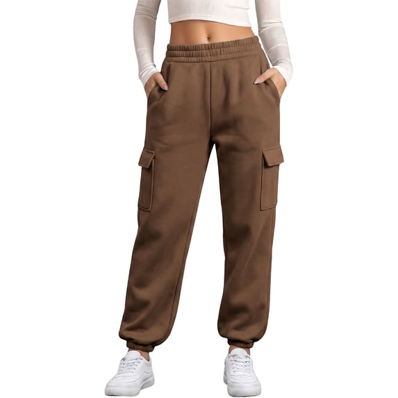 Cargo Sweatpants for Women Drawstring Elastic Waist Multi Pocket Wide Leg Straight Casual Trousers