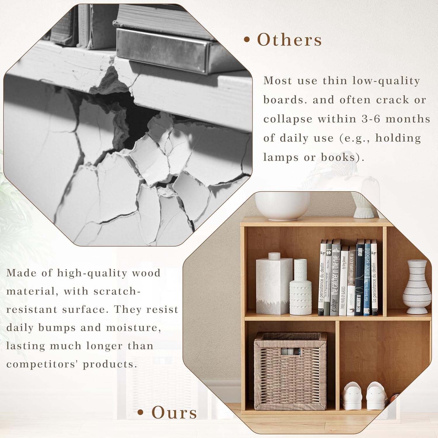 Anhdah 5 Cube Storage Organizer, Cube Bookcase Closed Back Panel Bedroom, Living Room, Home Office, Closet Bookshelves Natural Oak