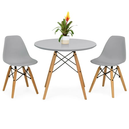 Best Choice Products Kids Mid-Century Modern Eames Style Dining Room Round Table Set with 2 Armless Wood Leg Chairs, (Best Stereo Under 200)