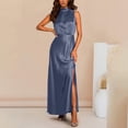 thumbnail image 2 of Summer Saving Wycnly Womens Dresses Party Prom Sexy Slim High Slit Elastic Waist Tank Long Dresses Solid Round Neck Sleeveless Maxi Summer Dress Navy xl Clearance Under $5, 2 of 6