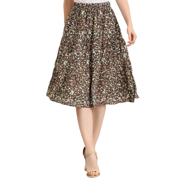 Allegra K Women's A-Line Floral Print Casual Midi Skirts - Walmart.com