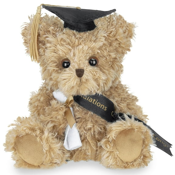 Bearington Collection Ken Grats Graduation Plush Teddy Bear Stuffed Animal, Black Cap, 7 Inch