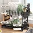 thumbnail image 5 of Dish Drying Rack for Kitchen Counter with Drainboard, Detachable Stainless Steel 2 Tier Large Dish Racks Drainer Sink Organizer with Utensils Holder and Cup Holder, Black, 5 of 11