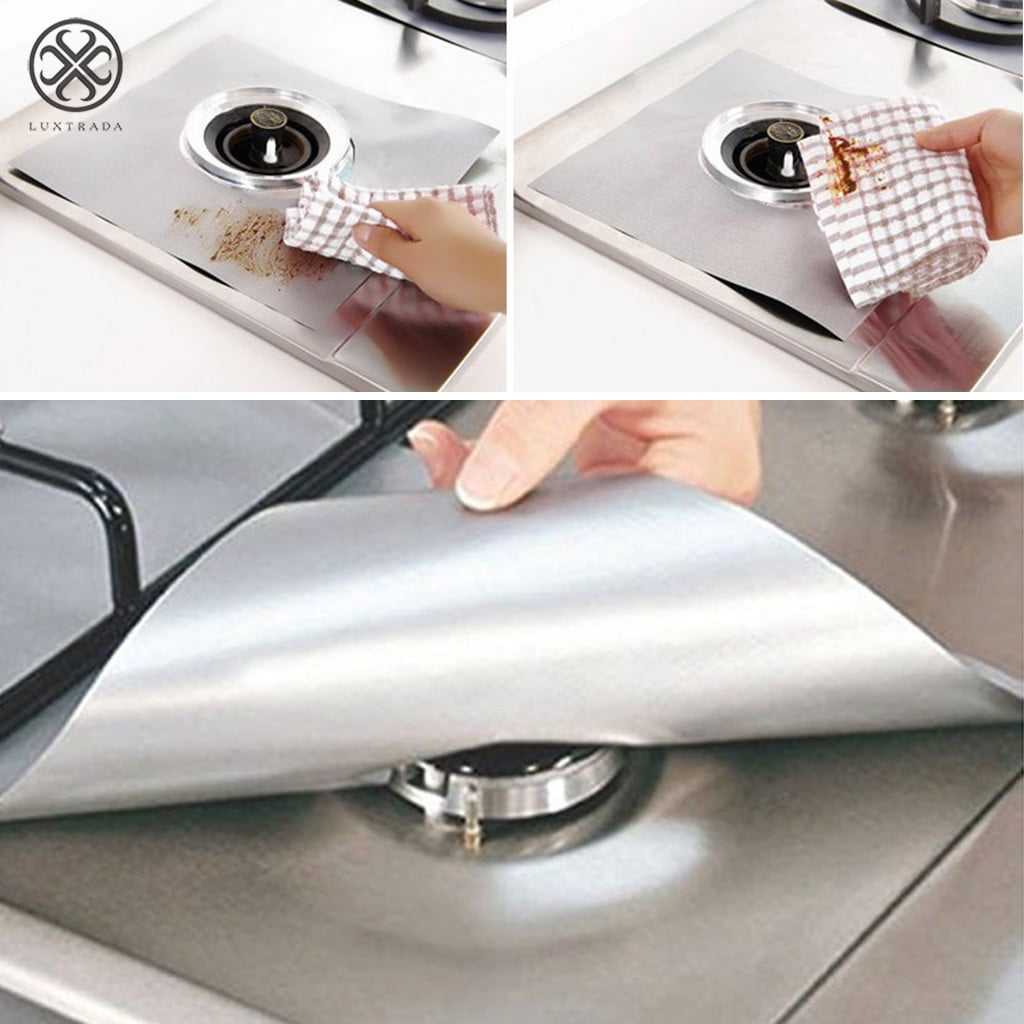 Luxtrada 4 Pcs NonStick Aluminum Foil Square Gas Reusable Top Burner