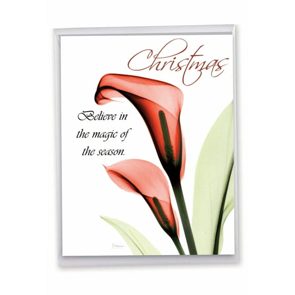 1 Big Holiday Christmas Card with Envelope (8.5 x 11 Inch) - Blooming Christmas Spirit-Lilies Merry Christmas J6219JXSG