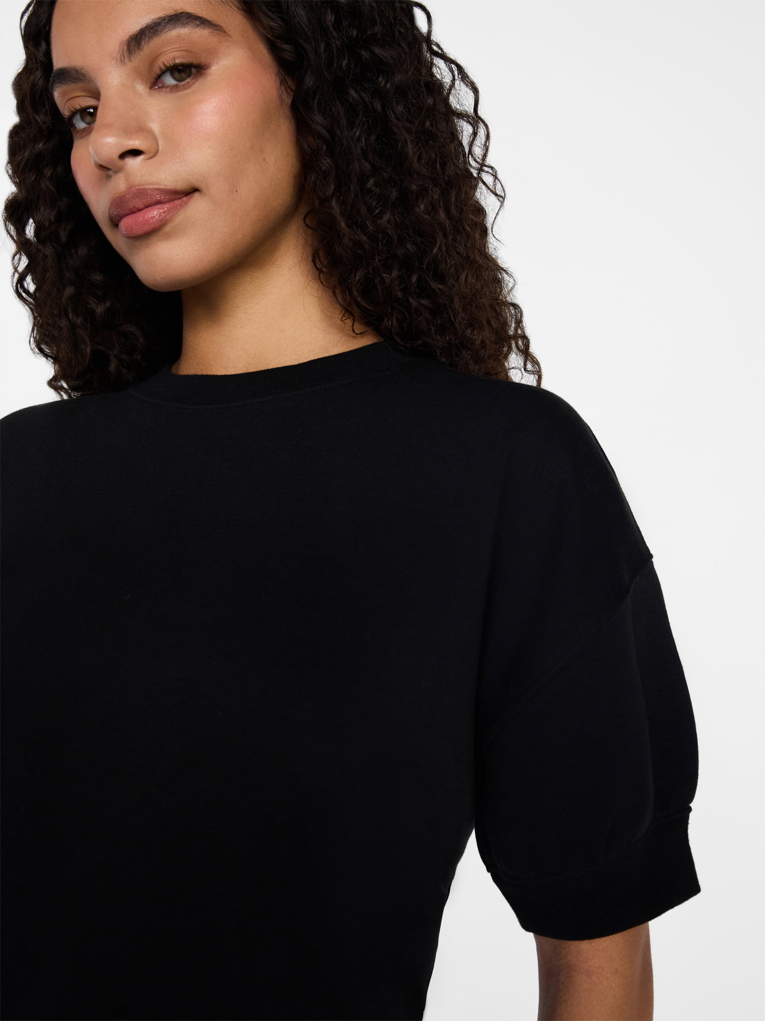 Time and Tru Women's Fleece Sweatshirt with Short Sleeves, Sizes XS-XXXL
