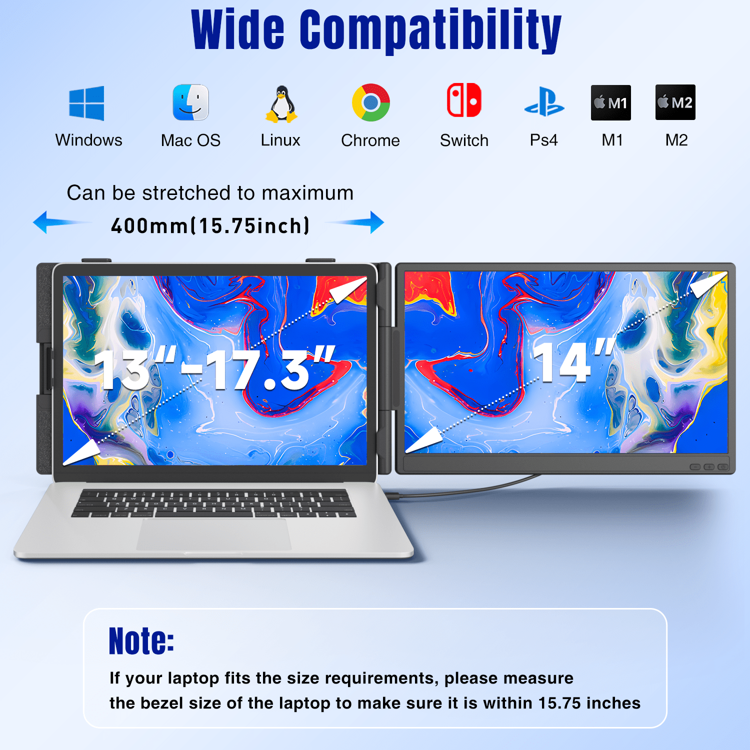Laptop Screen Extender 14", FHD 1080P IPS Laptop Monitor Extender, Portable Monitor for Laptops 13-17" with USB-C/HDMI Port, Plug n Play for Windows/Mac/Android/Switch/PS5