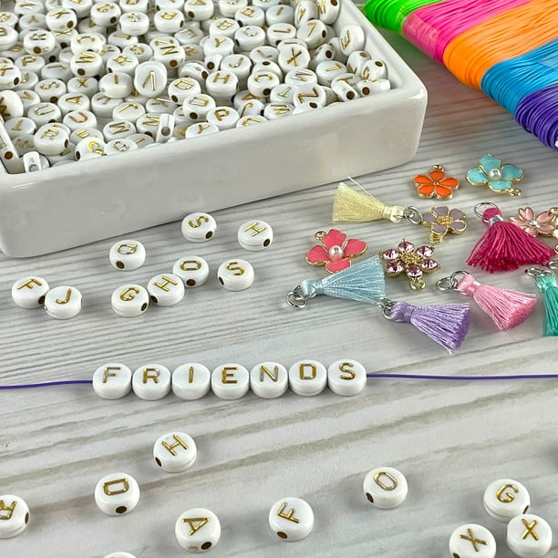 Hello Hobby White Plastic 9mm Metallic Letter Beads for Bracelets
