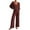 Wine, variant on Diufon Knit Sets for Women Fall Casual V Neck Long Sleeve Tops Solid Color Wide Leg Pants