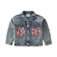 thumbnail image 2 of LYMAYTER Baby Toddler Girls Denim Jacket Coat Sequins Button down Jeans Long Sleeve Casual Outerwear 1-6Y, 2 of 10