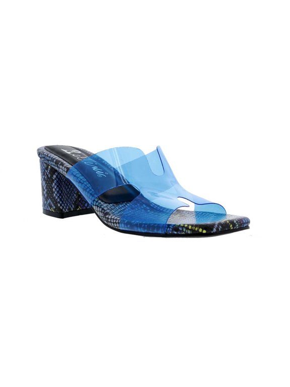 Bellini Faze Womens Chunky Heel Mule Sandal 8.5 Blue Lucite