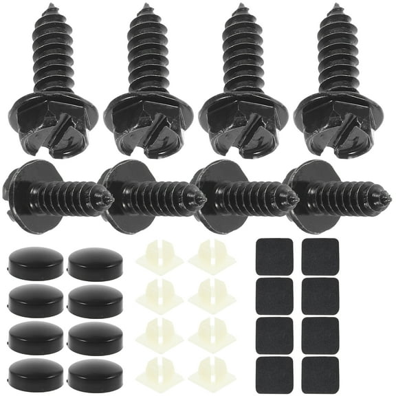 8 Sets Front License Plate Holder License Plate Screw Set 2.50X1.30X1.30CM Black