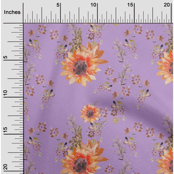 oneOone Polyester Lycra Pastel Purple Fabric Flower & Leaves Watercolor Sewing Material Print Fabric By The Yard 56 Inch Wide