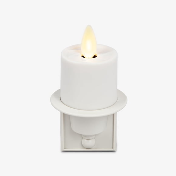 Luminara Flameless Candle Nightlight w/Dusk to Dawn Light Dark Auto Sensor, White Wall Plug Indoor Night LED Light w/Real-Flame E