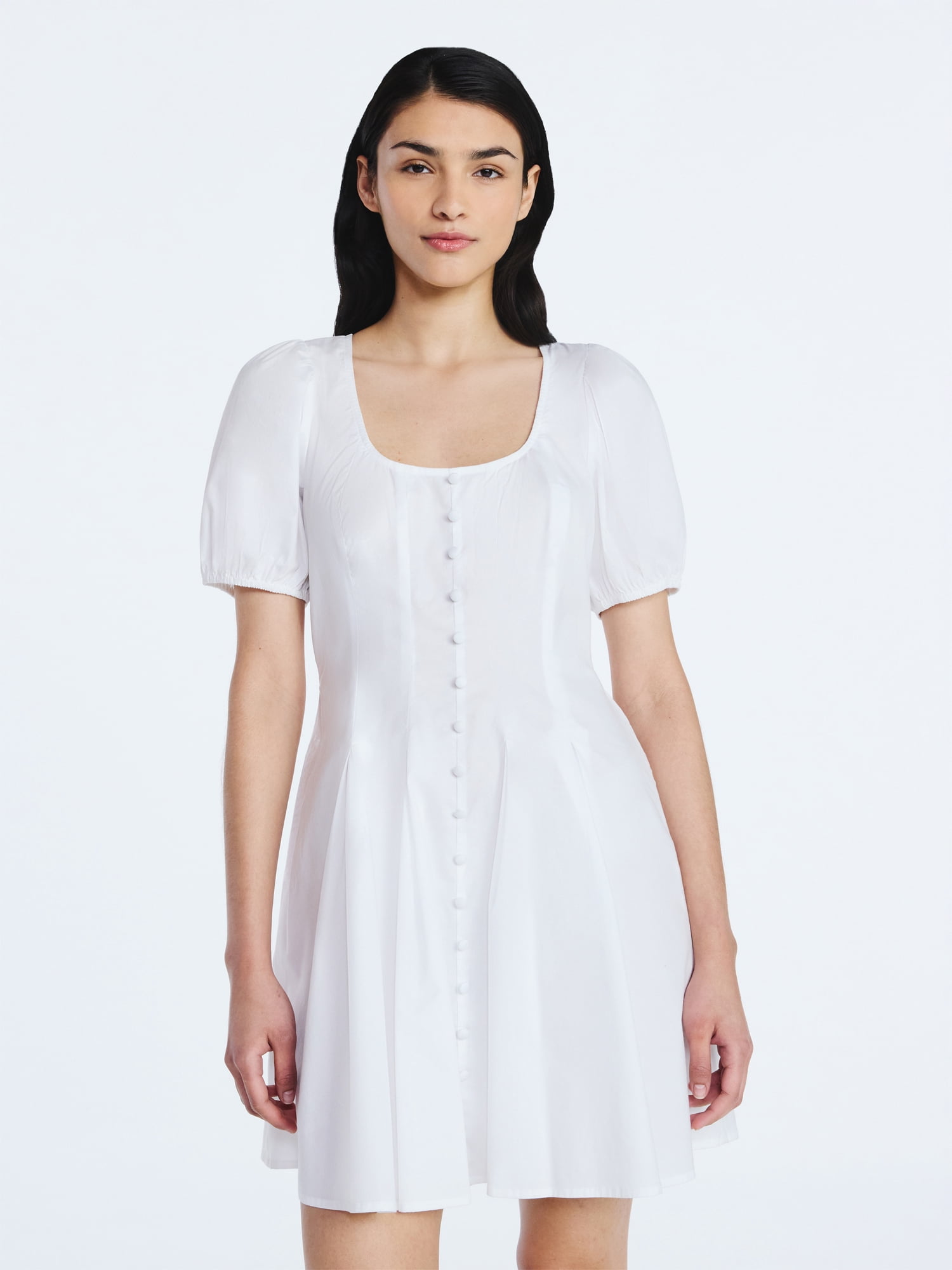 Scoop Women’s Button Front Mini Dress with Puff Sleeves, Sizes XS-XXL