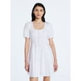 thumbnail image 4 of Scoop Women’s Button Front Mini Dress with Puff Sleeves, Sizes XS-XXL, 4 of 5