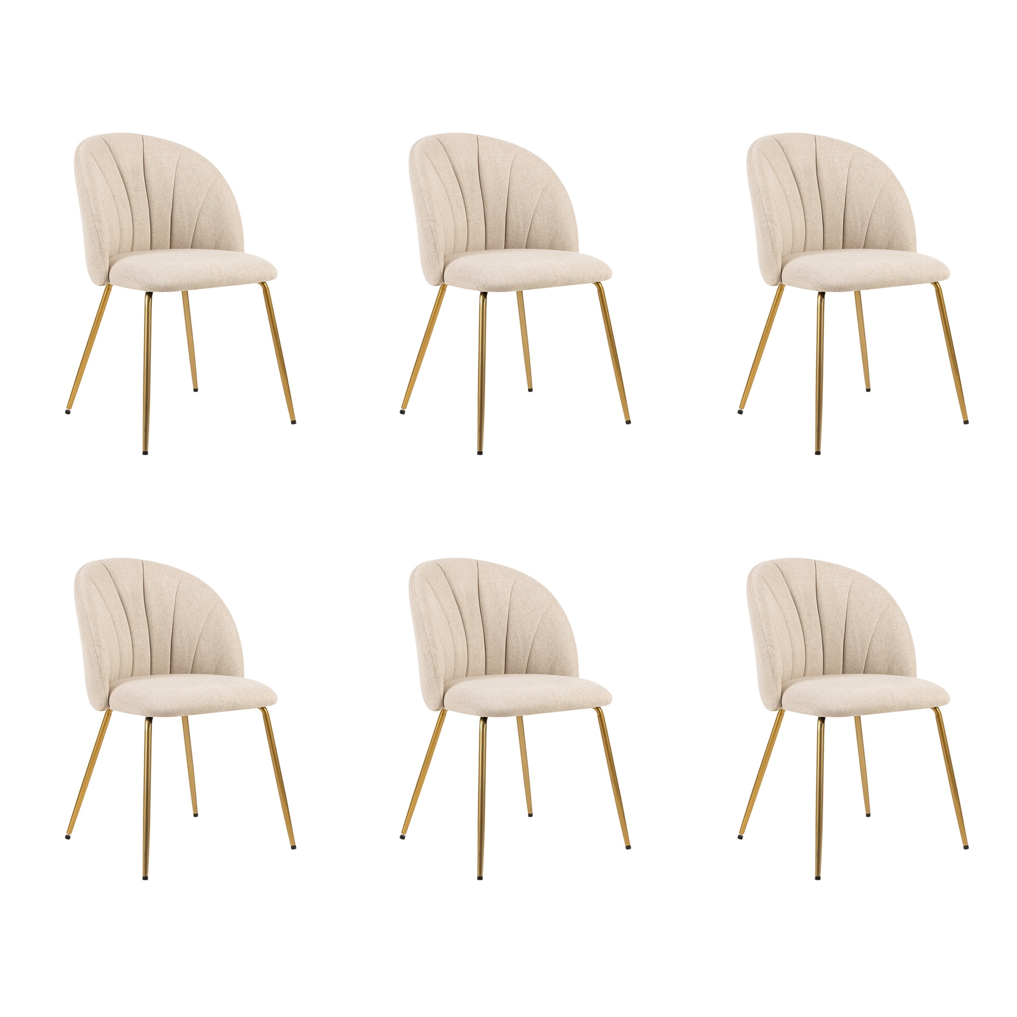 Leejay Linen Beige Dining Room Chair with Brass Legs,Set of 6