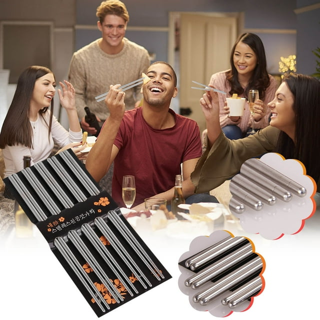Yhmxh Kitchen Gadgets Essentials de Cuisine Baguettes 5 Paires Métal Réutilisable Coréen Chinois Acier Inoxydable Baguettes Accessoires de Cuisine Accessoires d'Aide de Cuisine pour Maison Cuisine Vacances