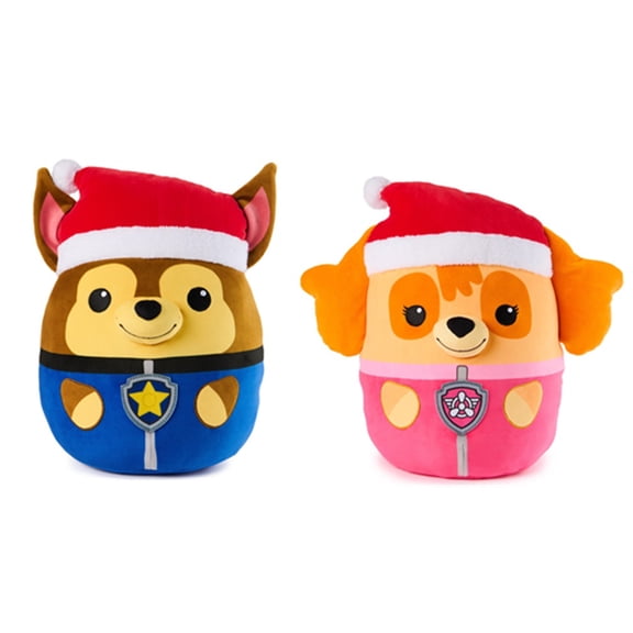 Gund Paw Patrol Winter Holiday Squisheen Plush Bundle, Chase and Skye Licensed