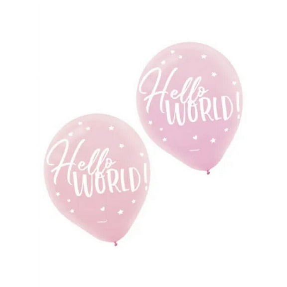 Baby Shower 'Hello World Girl' Latex Balloons (15ct)