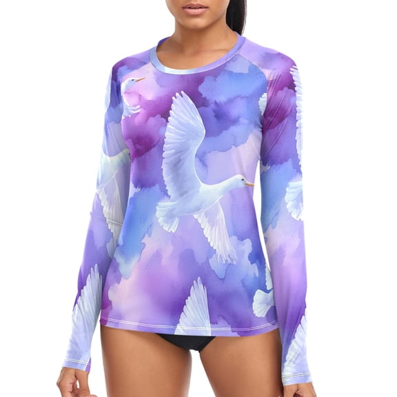 joogoo Womens UPF 50 Rash Guard Bird on Marble Long Sleeve UV Protection Sun Shirts Tops S
