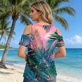 thumbnail image 4 of Women’s Casual Summer Hawaiian Print Cold Shoulder Short Sleeve T Shirt with Tie Straps and Round Neckline for Daily Wear Pink 2XL, 4 of 4