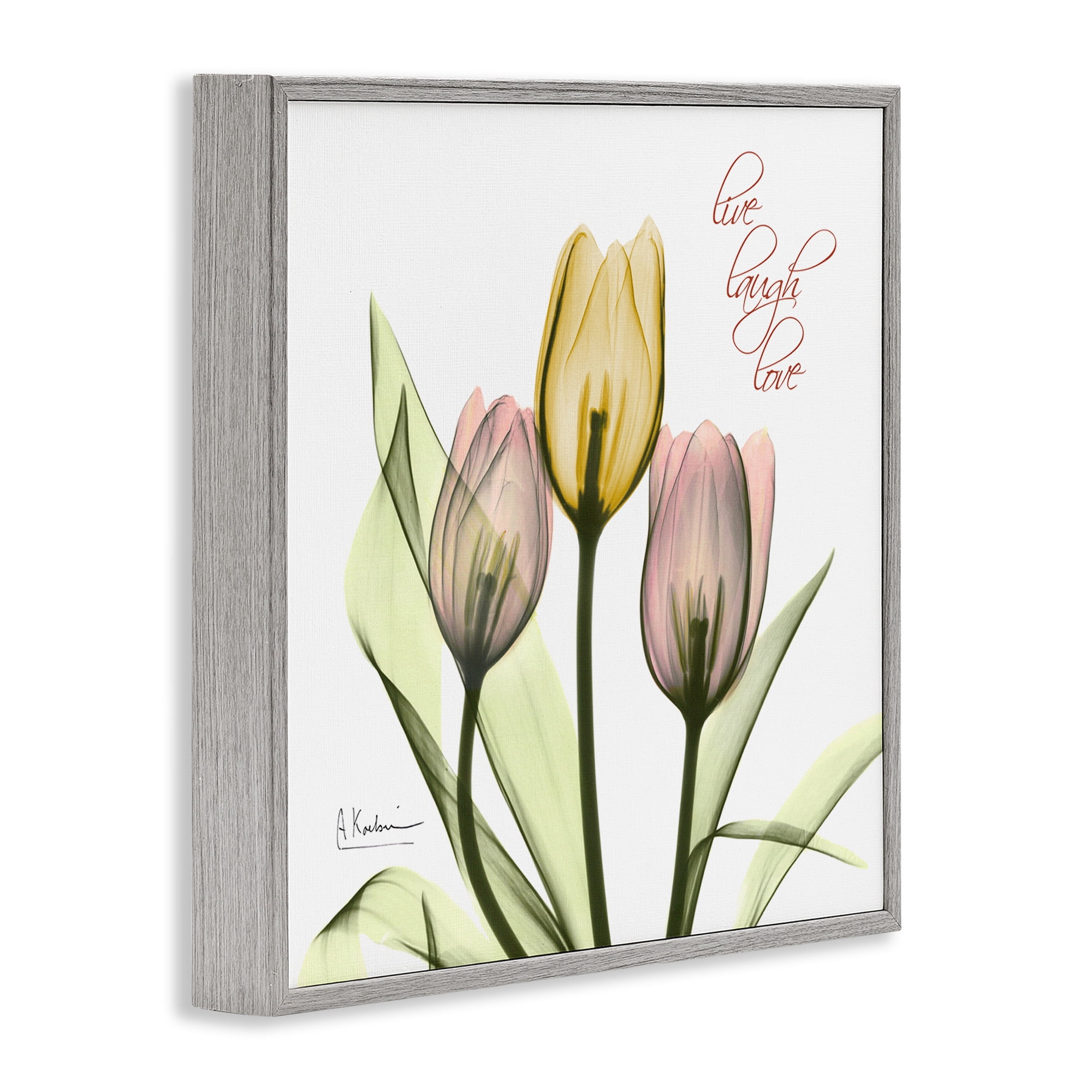 Stupell Industries Live Laugh Love Tulips Typography Photography Gray Framed Art Print Wall Art, 12 x 12