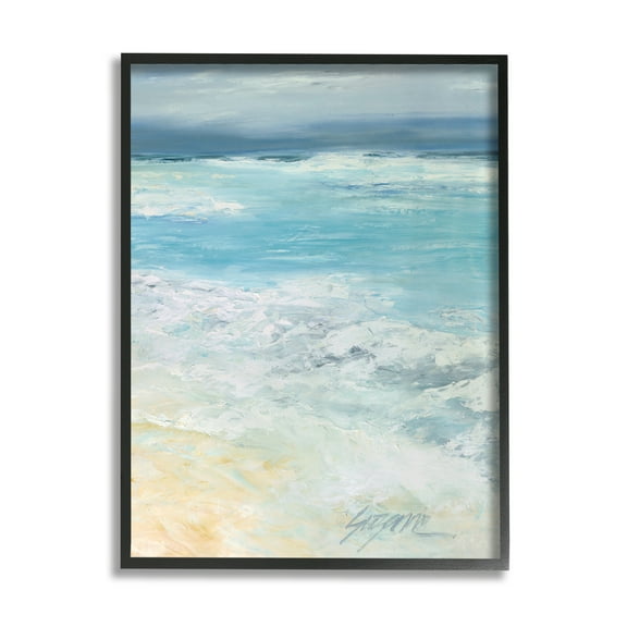 Stupell Industries Modern Beach Waves Abstract Shore Coastal Painting Black Framed Art Print Wall Art