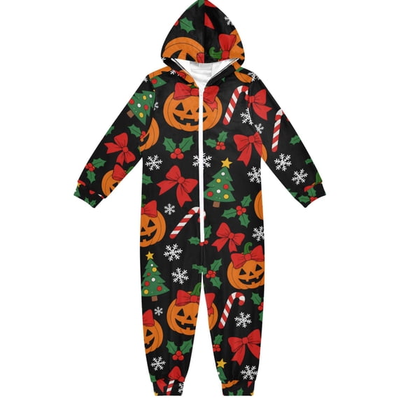 Christmas Theme Boys & Girls Hooded One-Piece Pajamas Warm Crystal velvet Hooded Long Sleeve Loungewear Jumpsuit Unisex