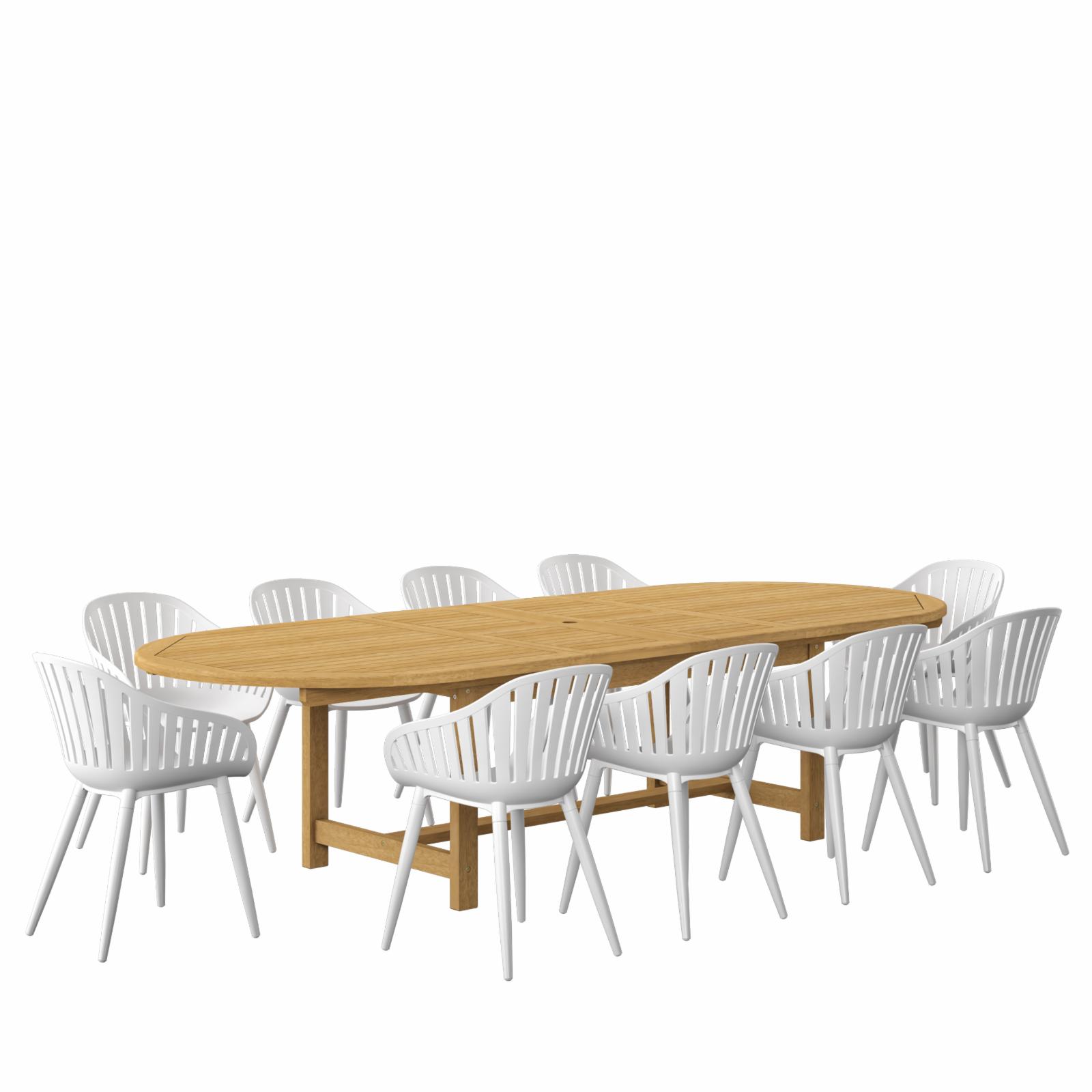 Amazonia 11 Piece Eucalyptus Wood Oval Extension Patio Dining Set with