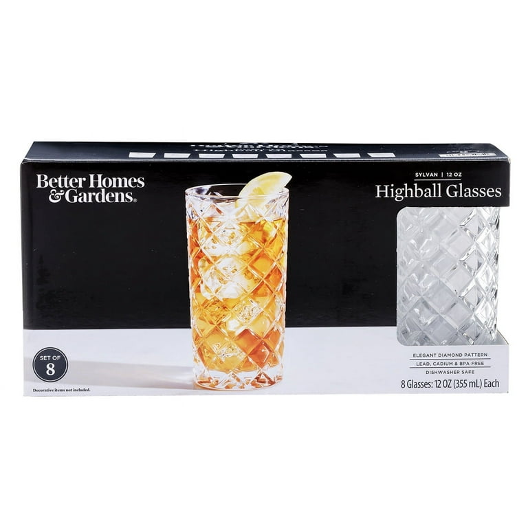 Clear Highball Drinking Glasses Set of 6 Fancy Cups 11 Oz with Diamond  Pattern