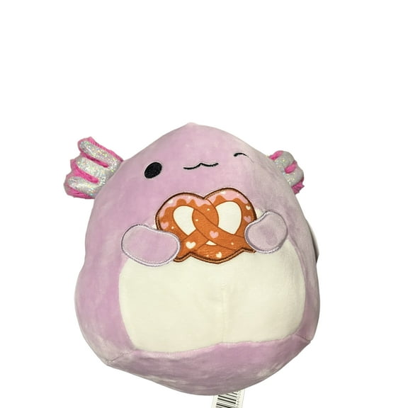 Official Kellytoys Squishmallow 8 Inch Monica the Axoltl Holding a Pretzel Valentine's 2023 Edition