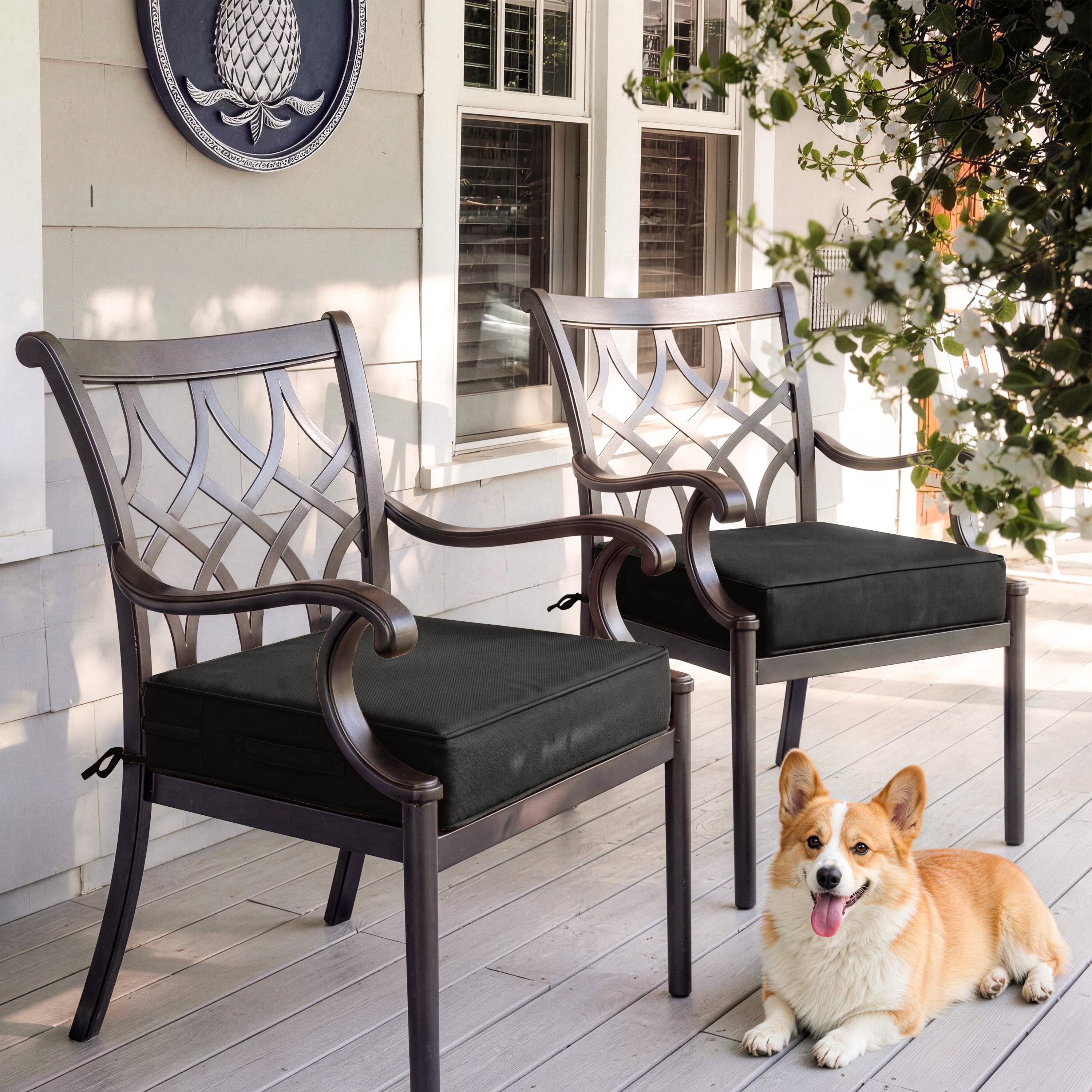 Kimunuk 2Pcs Outdoor Chair Cushions Slipcovers, 24" x 24" Replacement Waterproof Non-Slip Patio Seat Cushion Covers with Handle,Black