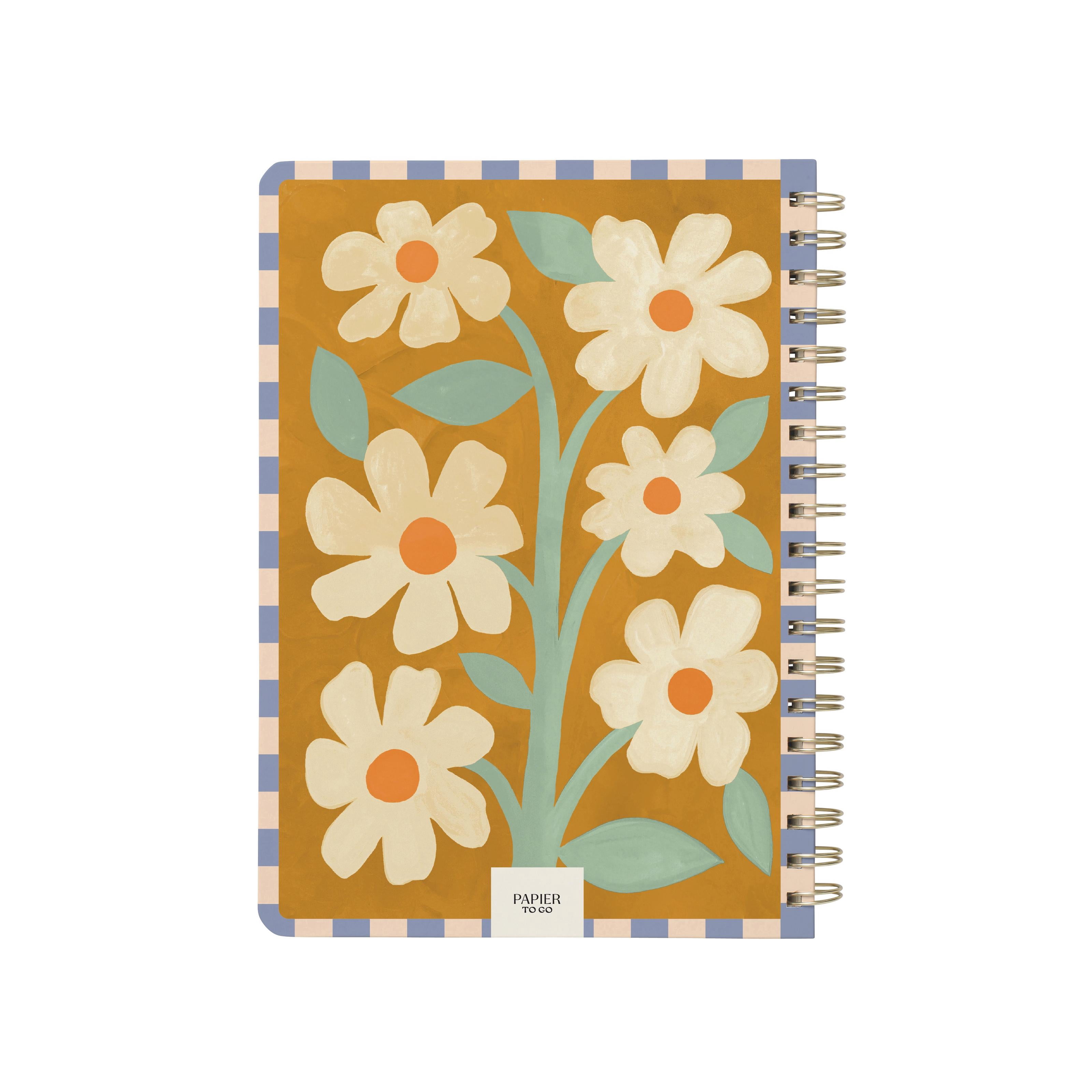 Papier To Go, Undated Daily Productivity Planner, Spiral, Hardcover, B5 Size - 7.1"" x 10"" inches, Painted Floral Print - In Bloom, Mustard