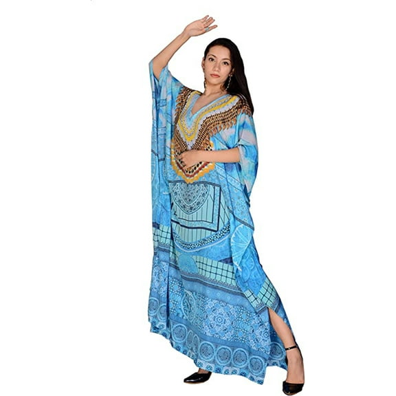 Rastogi Handicraft Long Kaftan Women's Designer Dress, Swimsuit Cover-ups, Beach Kaftan Digital Printed Design (RH-Big-Kaftan-Design-4)