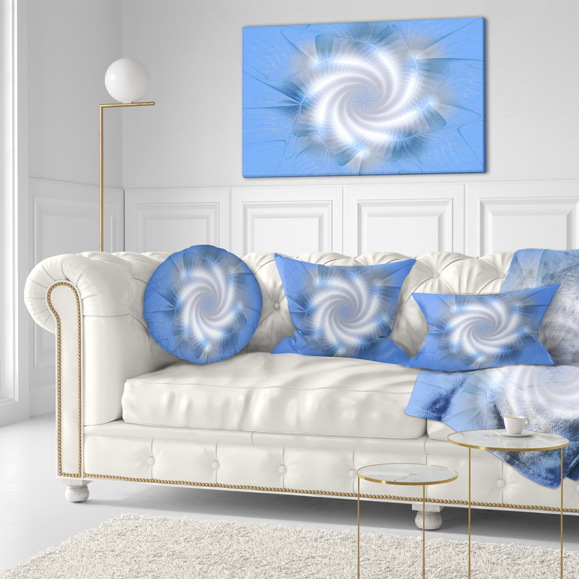 Designart White and Blue Fractal Star Flower - Floral Throw Pillow - 12x20